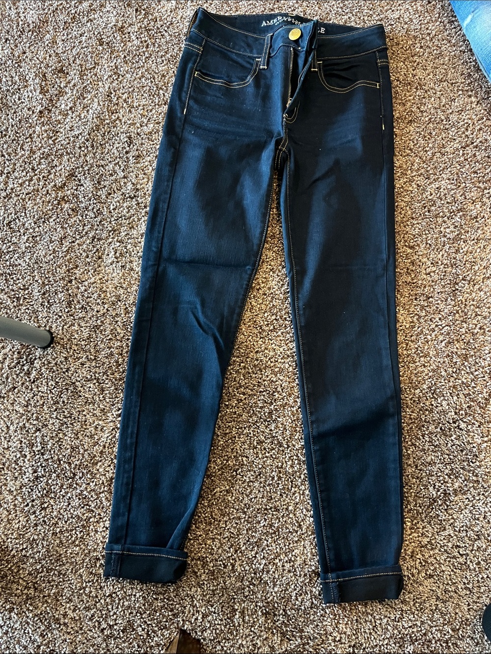 American Eagle Outfitters Dark Blue Jeans with Contrast Stitching